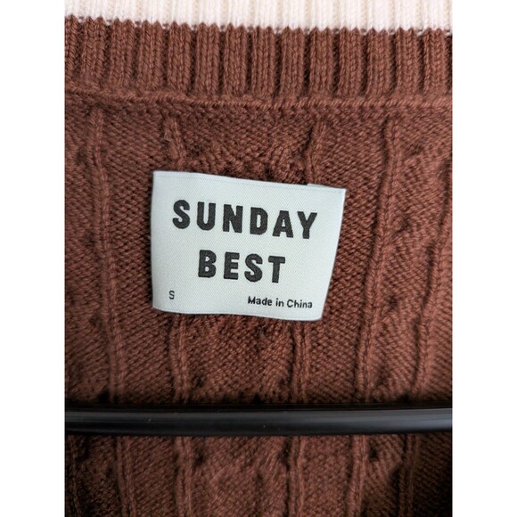 Sunday Best Sweater Vest Merino Wool Blend Womens S Sleeveless Cable-Knit  Brown - Picture 4 of 11